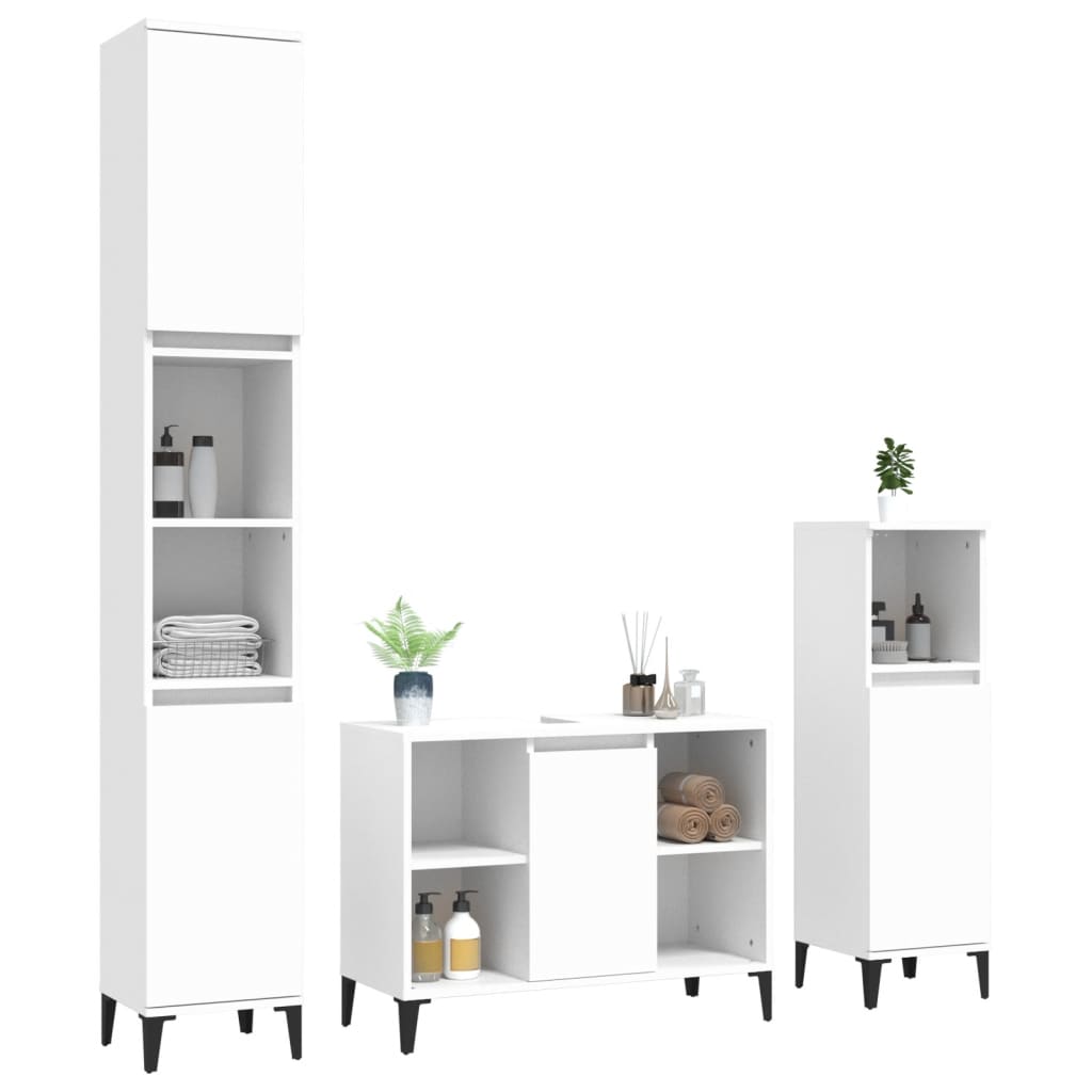 Contemporary 3-Pcs White Engineered Wooden Bath Set