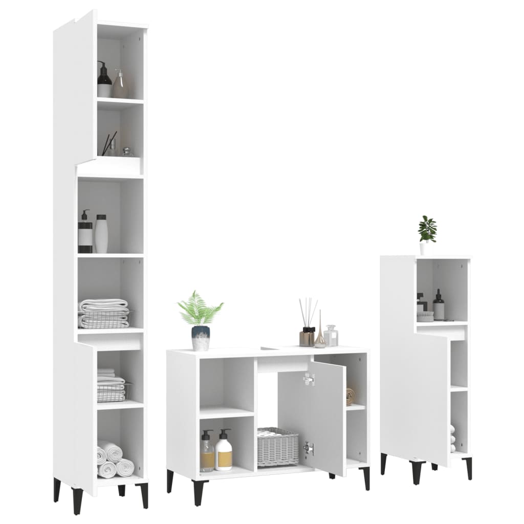 Contemporary 3-Pcs White Engineered Wooden Bath Set