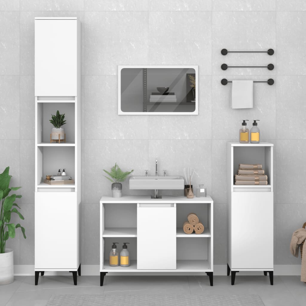 Contemporary 3-Pcs White Engineered Wooden Bath Set