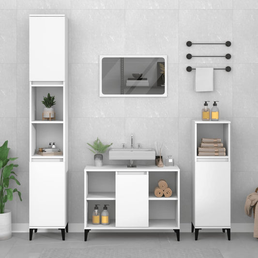 Contemporary 3-Pcs White Engineered Wooden Bath Set
