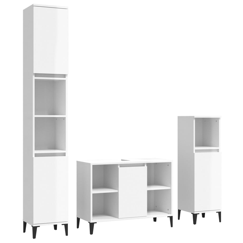 Contemporary 3-Pcs White Engineered Wooden Bath Set
