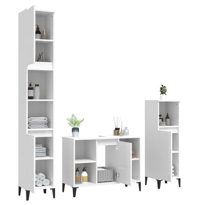 Contemporary 3-Pcs White Engineered Wooden Bath Set
