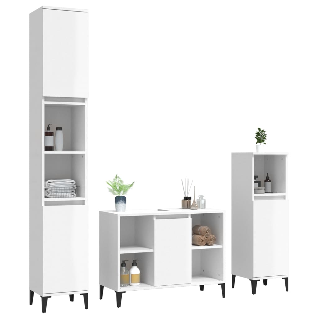 Contemporary 3-Pcs White Engineered Wooden Bath Set
