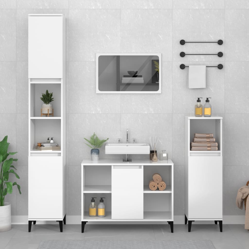 Contemporary 3-Pcs White Engineered Wooden Bath Set