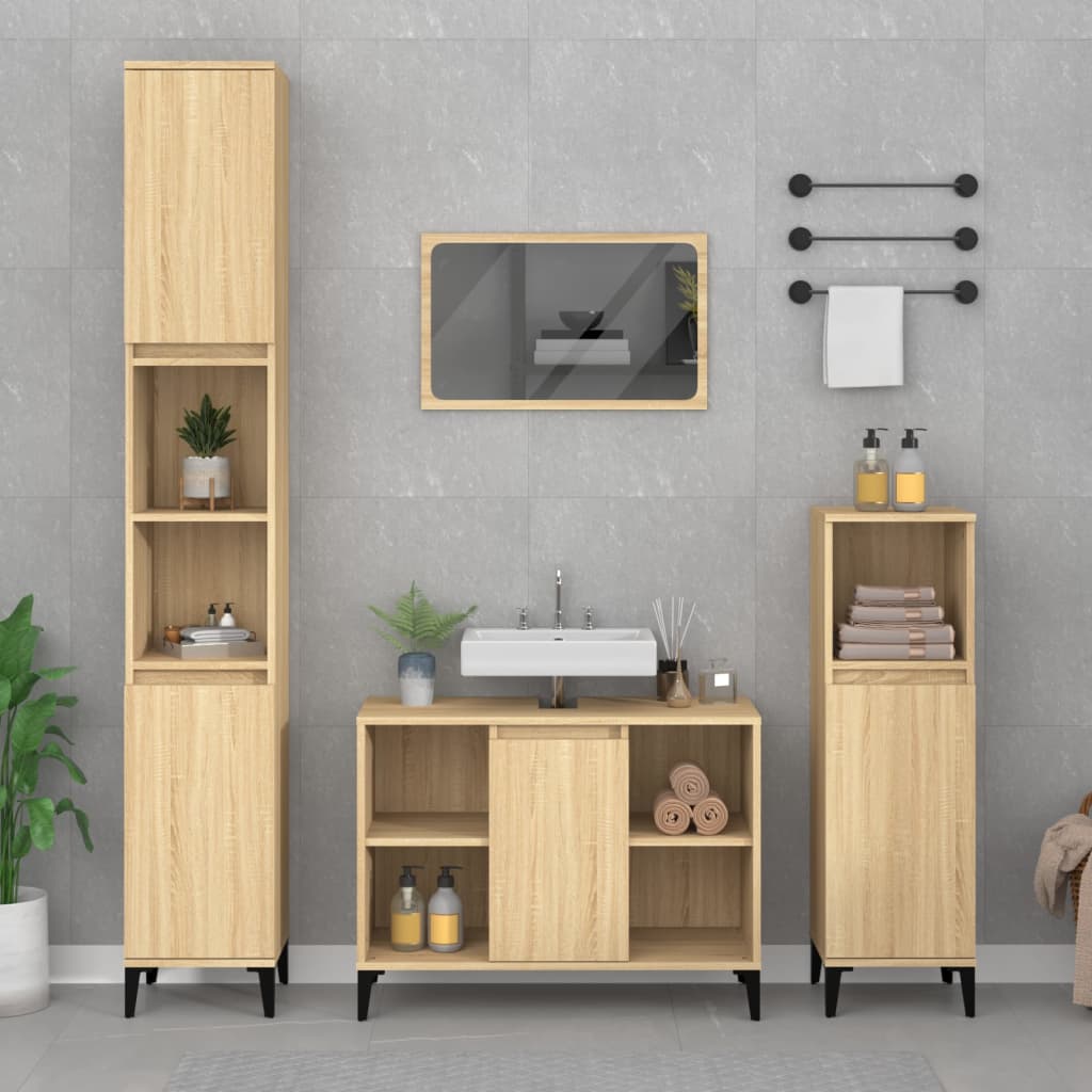 Contemporary 3-Pcs White Engineered Wooden Bath Set