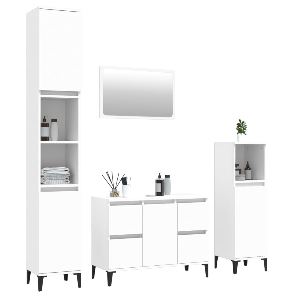 Complete White Wood Trio for Your Bath: 4-Piece Furniture Set