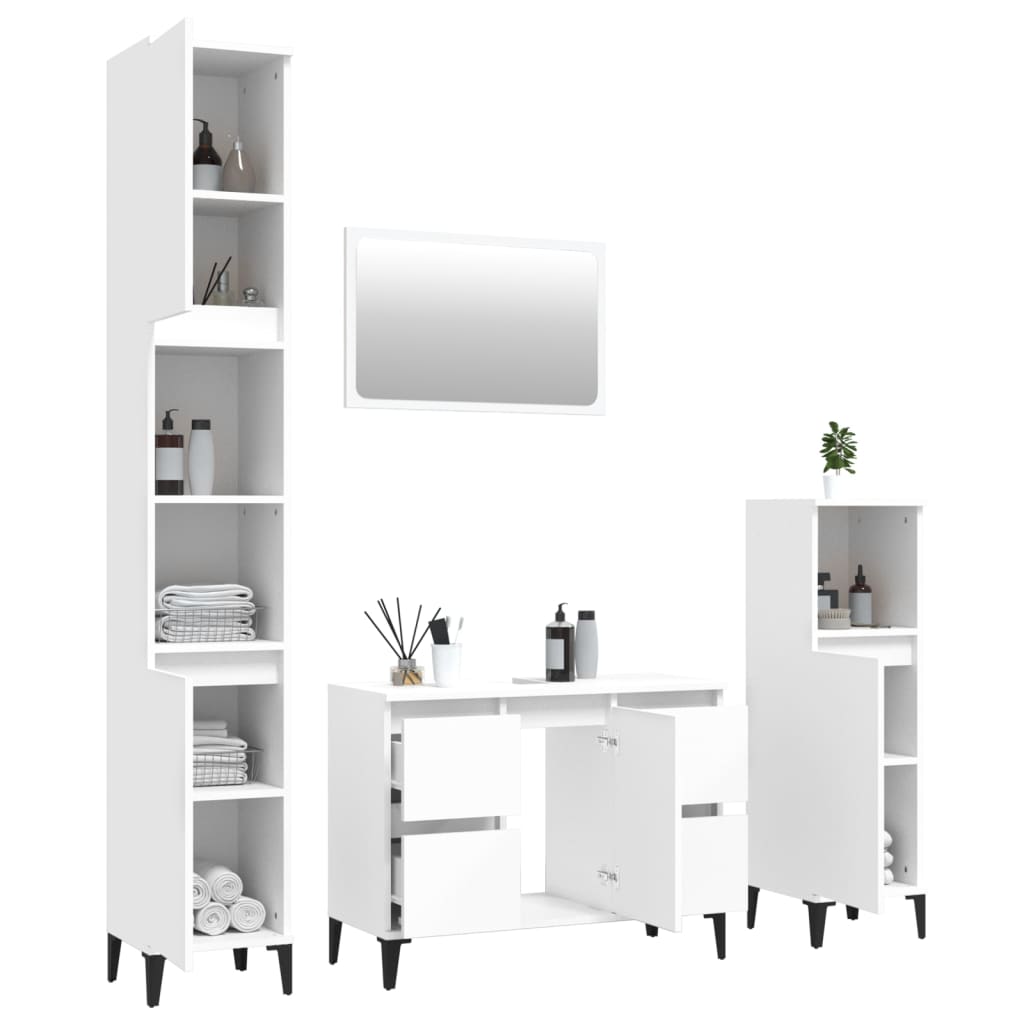 Complete White Wood Trio for Your Bath: 4-Piece Furniture Set