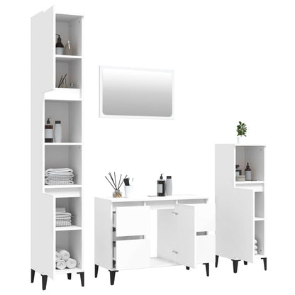 Complete White Wood Trio for Your Bath: 4-Piece Furniture Set