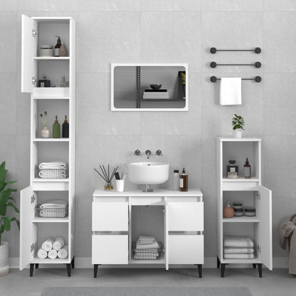 Complete White Wood Trio for Your Bath: 4-Piece Furniture Set