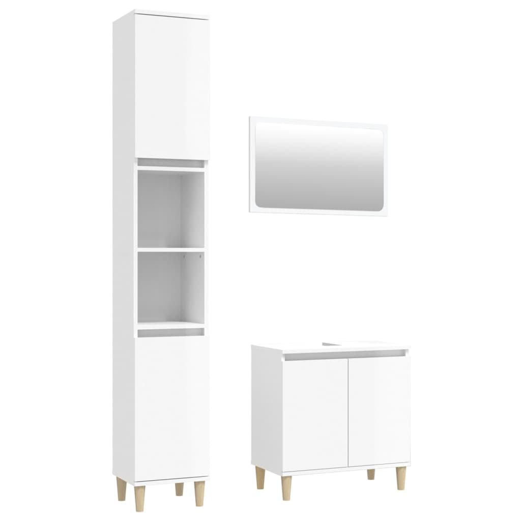 Contemporary 3-Part White Engineered Wooden Bath Set