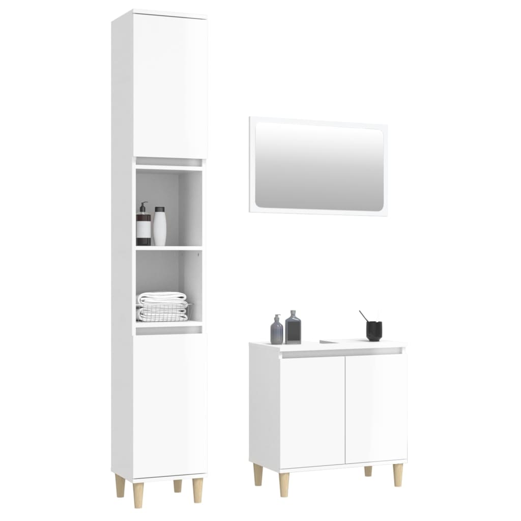 Contemporary 3-Part White Engineered Wooden Bath Set
