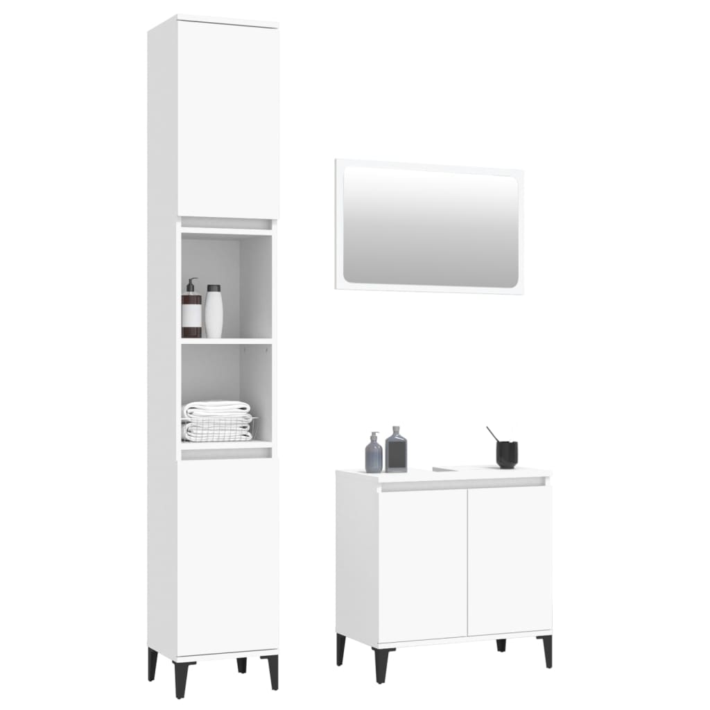 Contemporary 3-Part White Engineered Wooden Bath Set