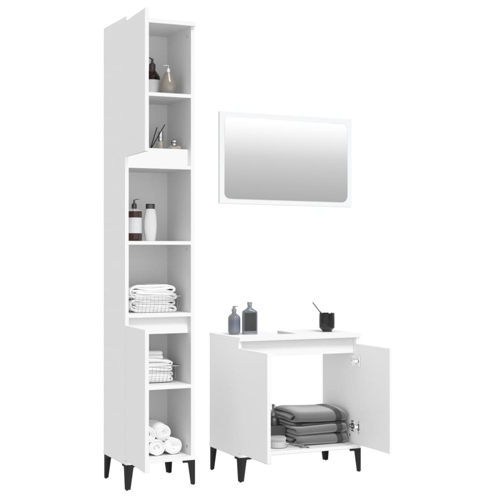 Contemporary 3-Part White Engineered Wooden Bath Set