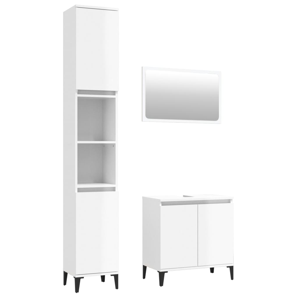 Contemporary 3-Part White Engineered Wooden Bath Set