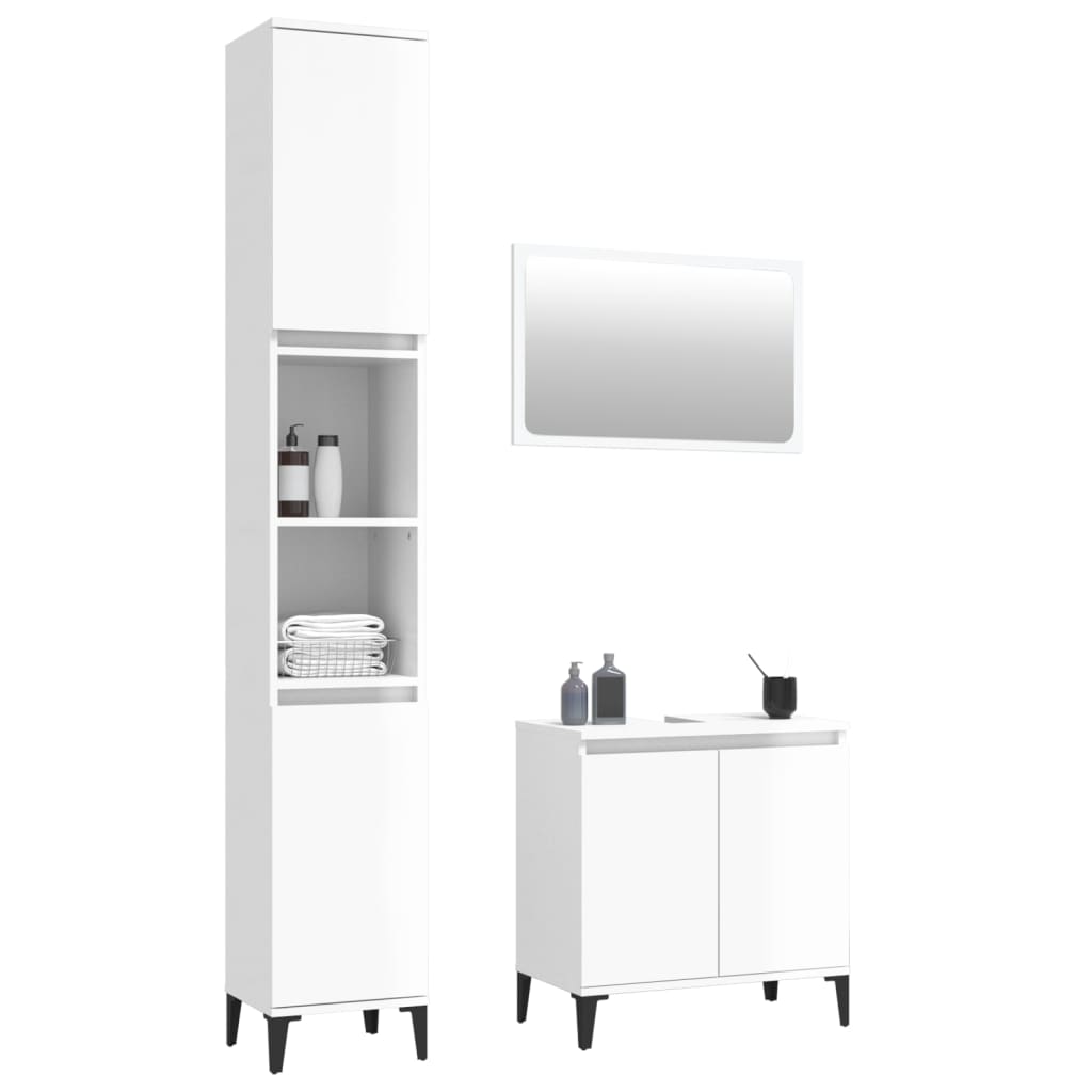 Contemporary 3-Part White Engineered Wooden Bath Set