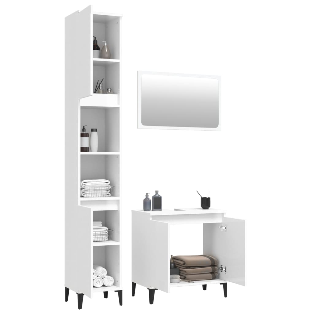 Contemporary 3-Part White Engineered Wooden Bath Set