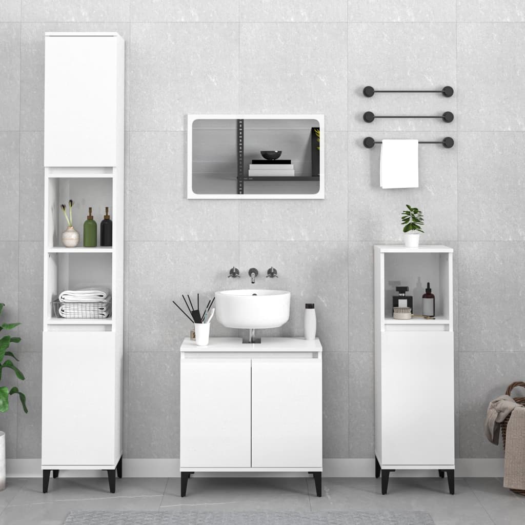 Contemporary 3-Part White Engineered Wooden Bath Set