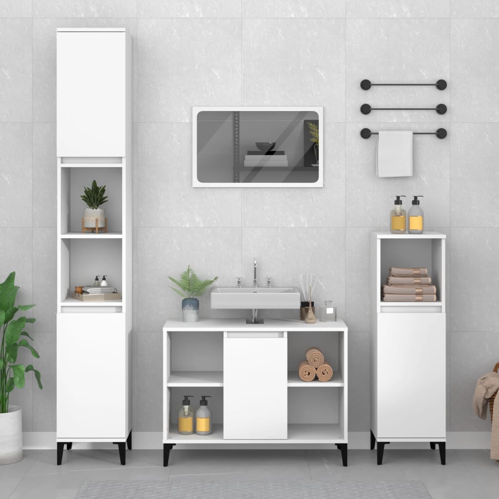 Elegant White Engineered Wood 3-Piece Bath Furnishing Ensemble