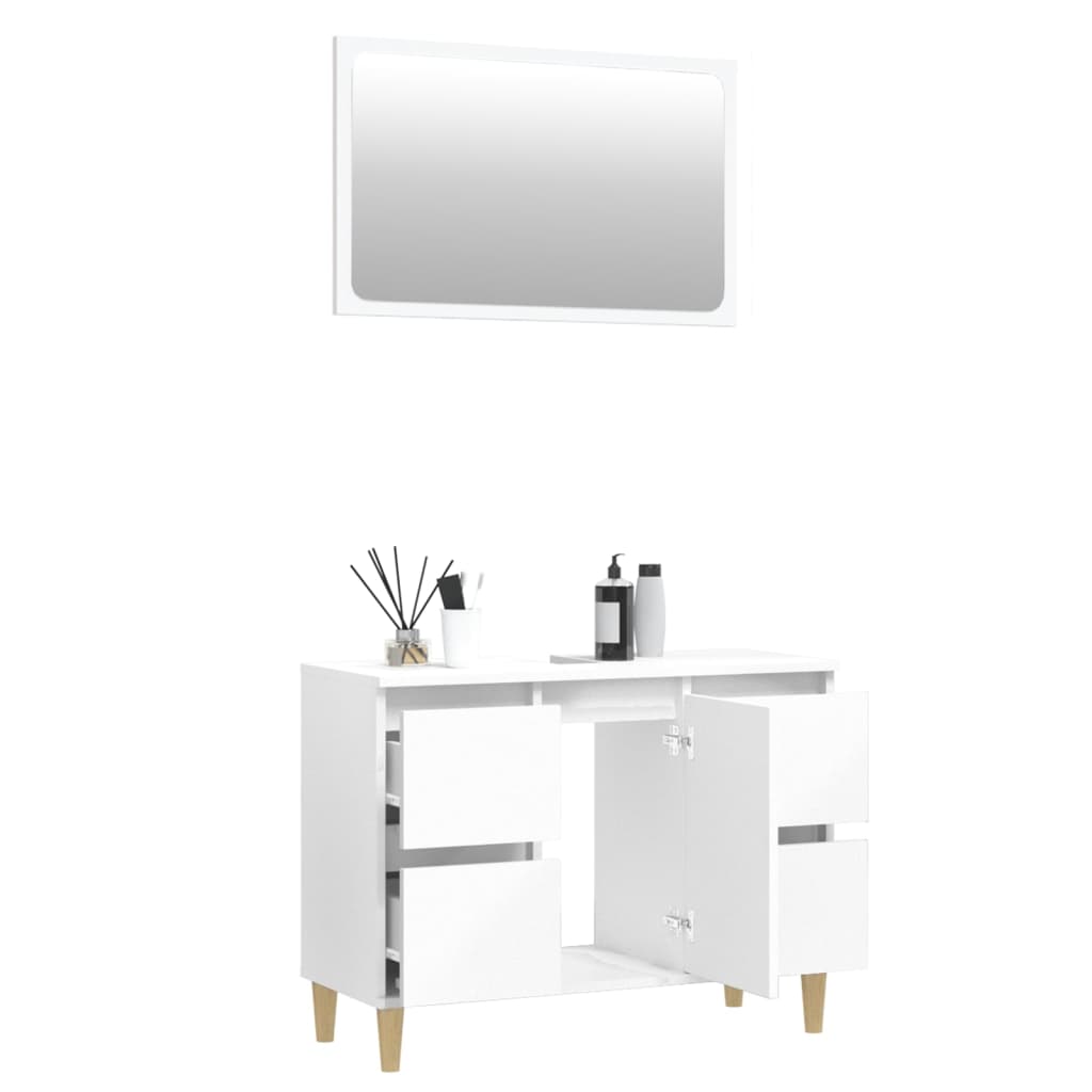 2 Pcs Bathroom Furnishings in Engineered White Wood