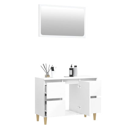 2 Pcs Bathroom Furnishings in Engineered White Wood