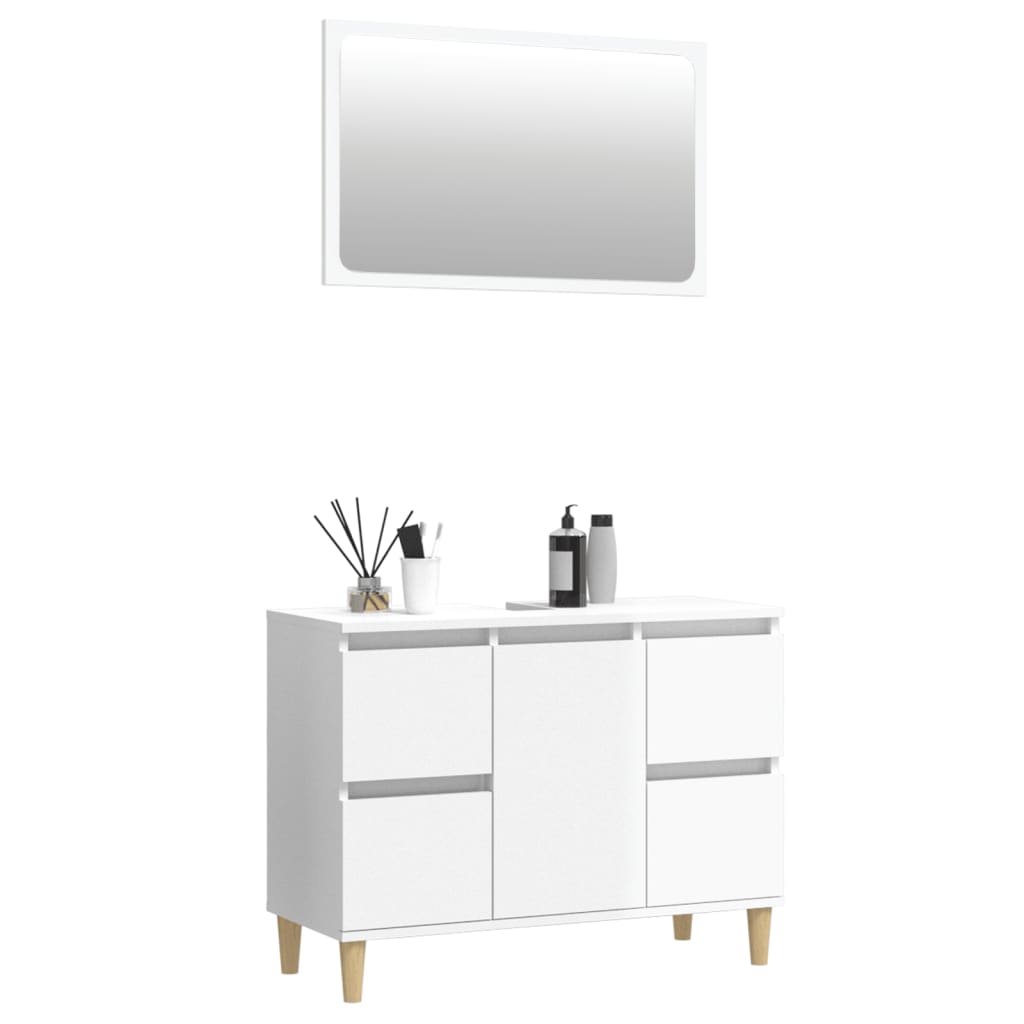 2 Pcs Bathroom Furnishings in Engineered White Wood