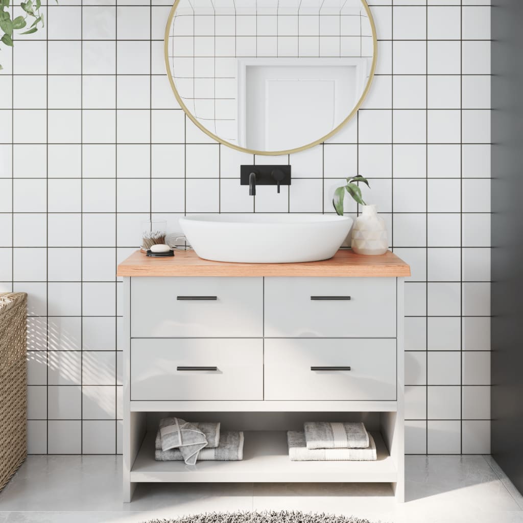 Craftsmanship: Light Brown Treated Solid Wood Bathroom Countertop