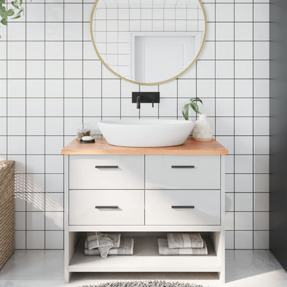 Nature's Touch: Light Brown Treated Solid Wood Bathroom Countertop