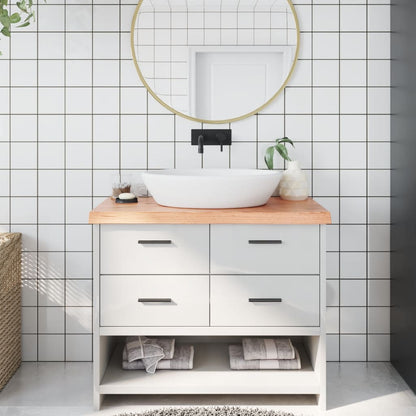 Rustic Elegance: Light Brown Treated Solid Wood Bathroom Countertop