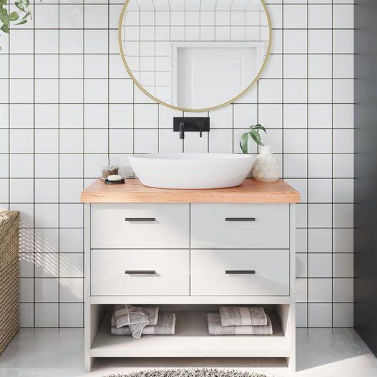 Rustic Elegance: Light Brown Treated Solid Wood Bathroom Countertop