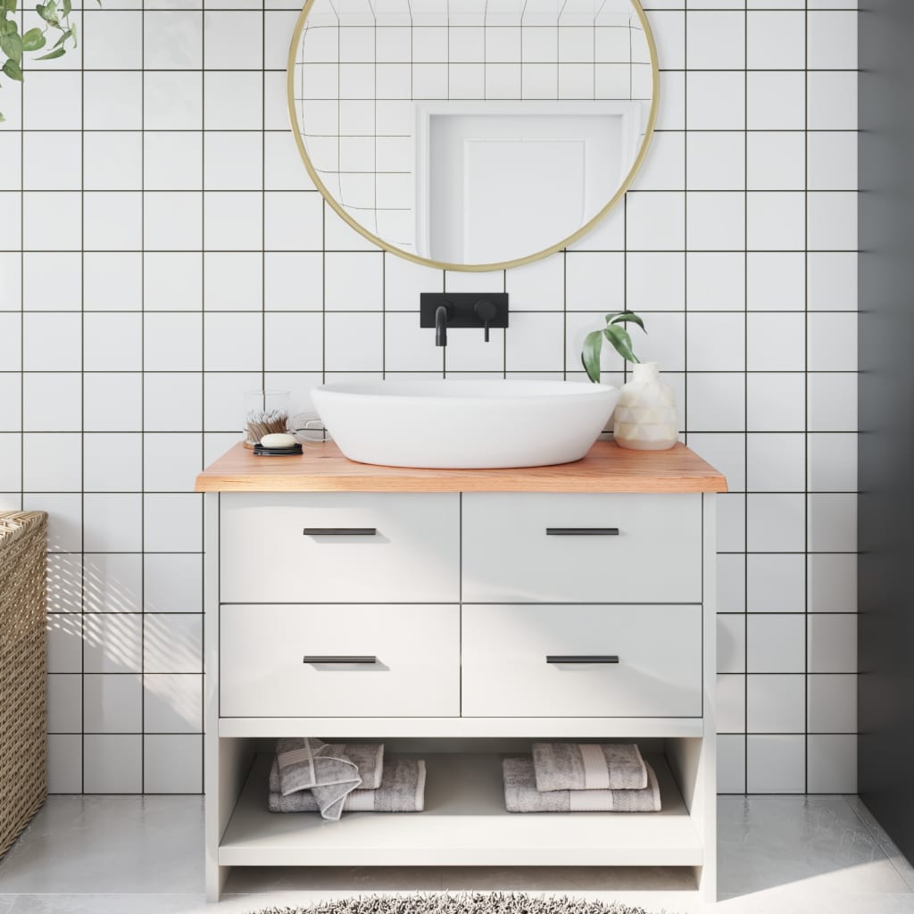 Light Brown-Treated Solid Wood Bathroom Countertop