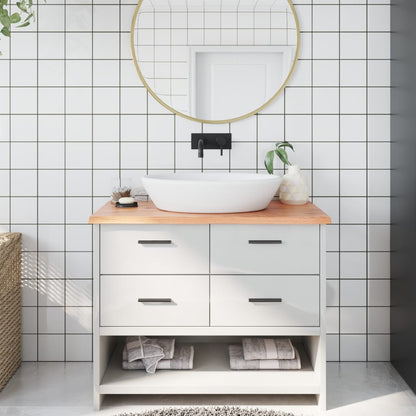 Light Brown-Treated Solid Wood Bathroom Countertop