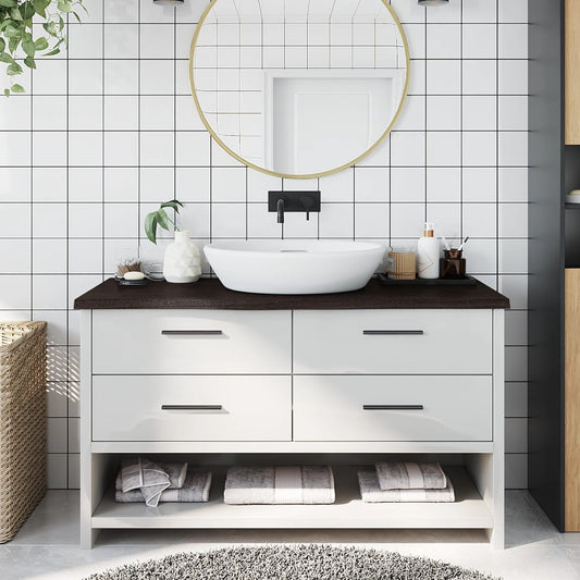 Sleek Modernity: Dark Grey Treated Solid Wood Bathroom Countertop