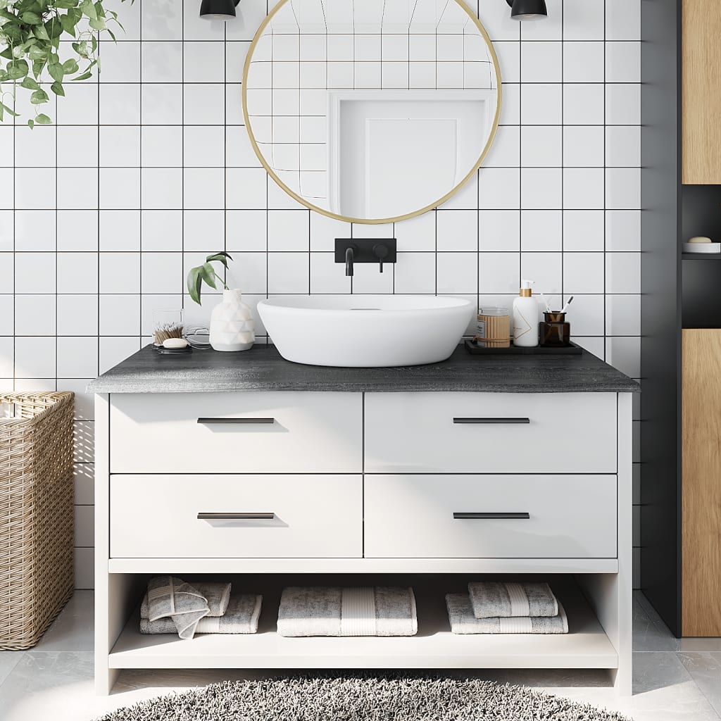 Light Brown-Treated Solid Wood Bathroom Countertop
