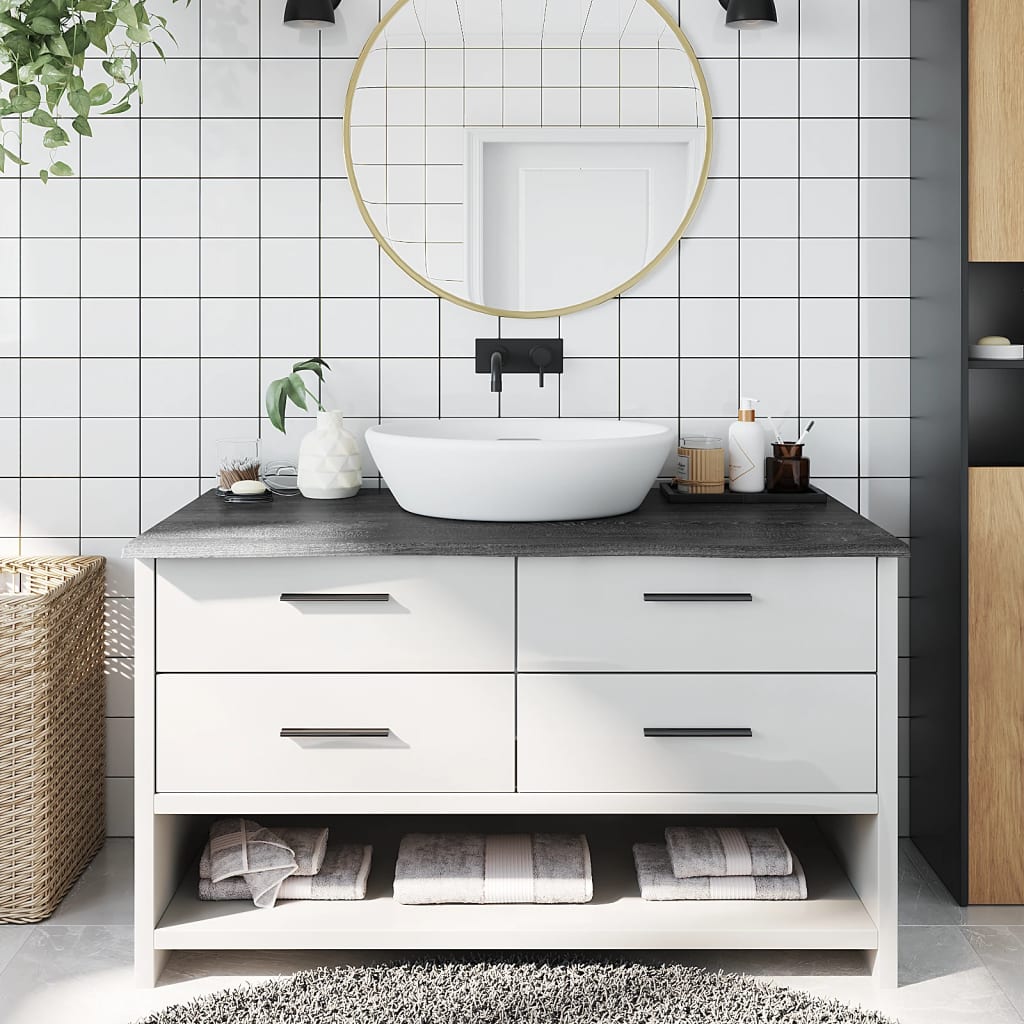 Light Brown-Treated Solid Wood Bathroom Countertop