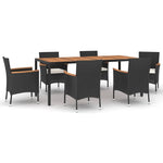 7 Piece Garden Dining Set with Cushions Black - Poly Rattan
