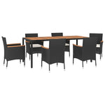 7 Piece Garden Dining Set with Cushions Black - Poly Rattan