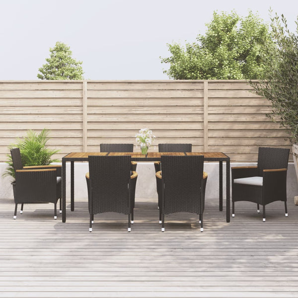 7 Piece Garden Dining Set with Cushions Black - Poly Rattan