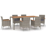 7-Piece Garden Dining Set with Cushions Grey Poly Rattan