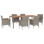 7-Piece Garden Dining Set with Cushions Grey Poly Rattan