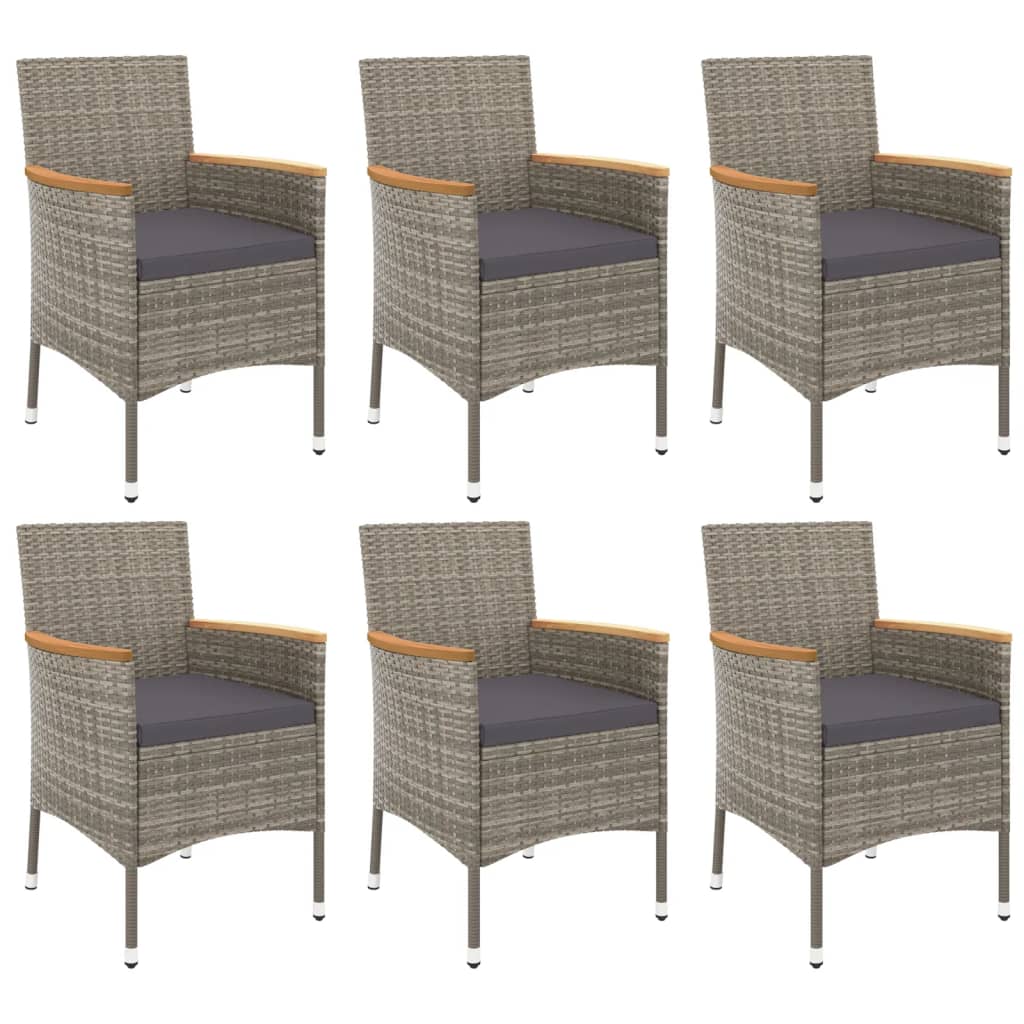 7-Piece Garden Dining Set with Cushions Grey Poly Rattan