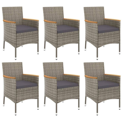 7-Piece Garden Dining Set with Cushions Grey Poly Rattan