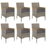 7-Piece Garden Dining Set with Cushions Grey Poly Rattan