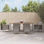 7-Piece Garden Dining Set with Cushions Grey Poly Rattan