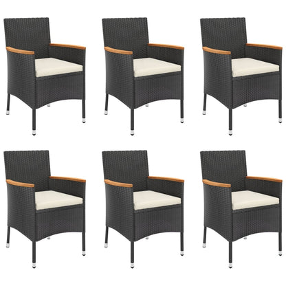 7 Piece Garden Dining Set with Cushions Black Poly Rattan - 150×90×75cm