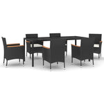 7 Piece Garden Dining Set with Cushions - Black