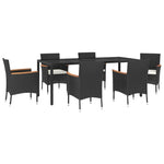 7 Piece Garden Dining Set with Cushions - Black