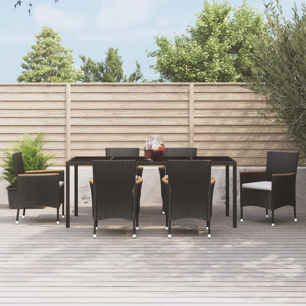  7 Piece Garden Dining Set with Cushions - Black