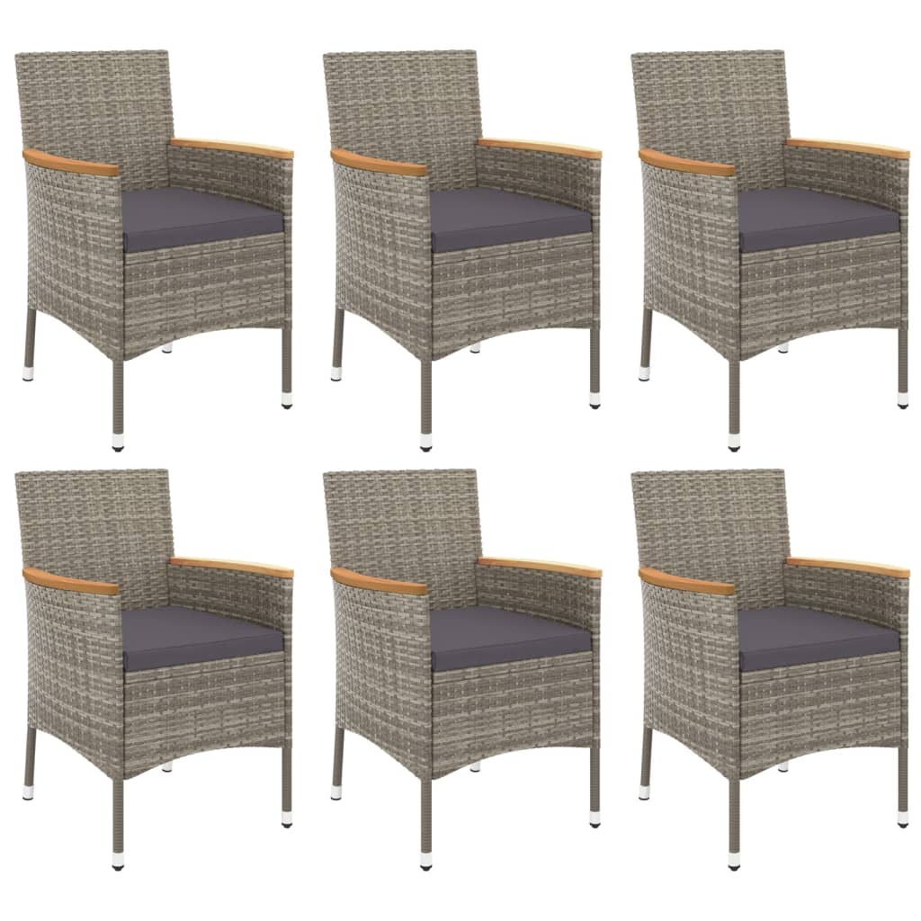 7 Piece Garden Dining Set with Cushions Grey Poly Rattan - 150×90×75cm