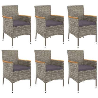 7 Piece Garden Dining Set with Cushions Grey Poly Rattan - 150×90×75cm