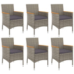 7 Piece Garden Dining Set with Cushions Grey Poly Rattan